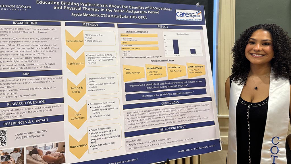 Jayde Monteiro '26 OTD with her capstone poster