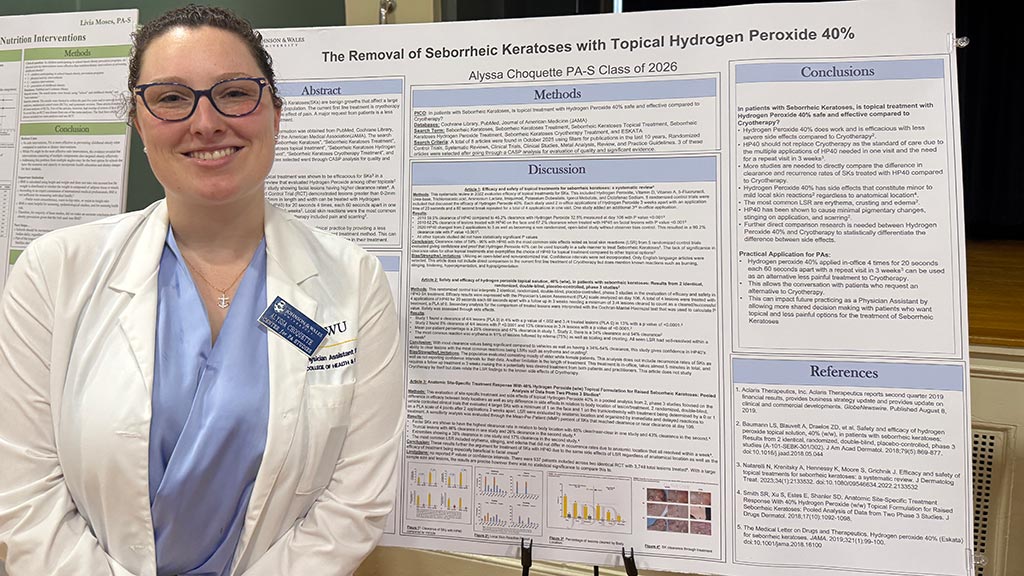 Alyssa Choquette '26 MSPAS with her capstone poster