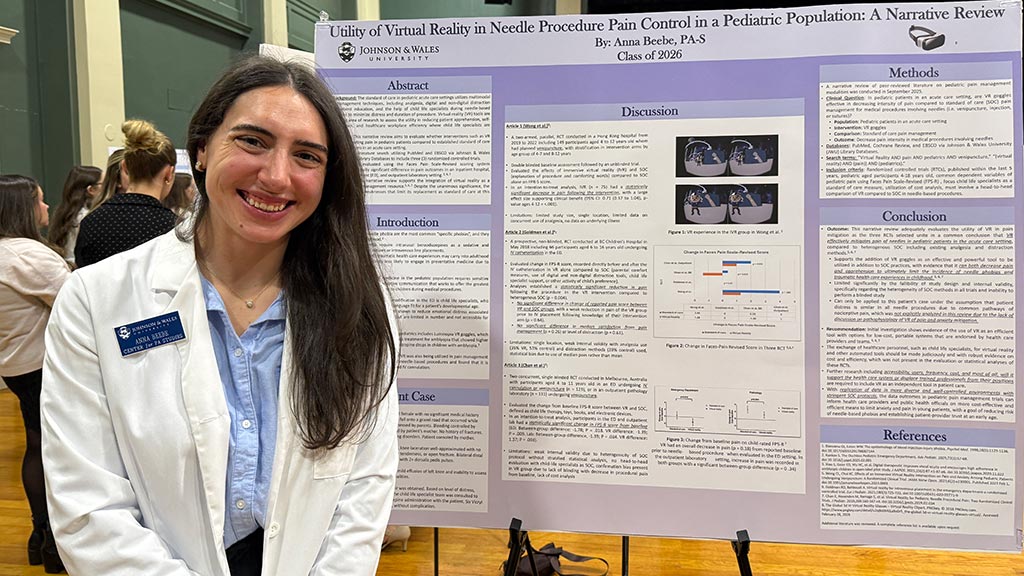 Anna Beebe '26 MSPAS with her capstone poster