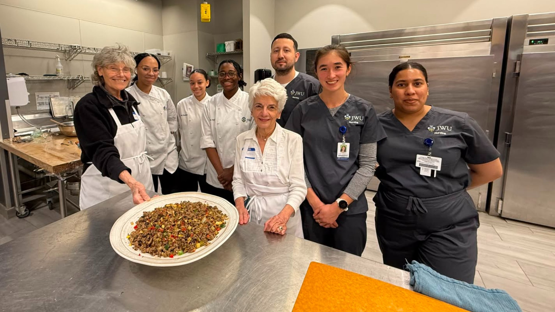 JWU students joined dementia caregivers in the kitchen for a hands-on demonstration