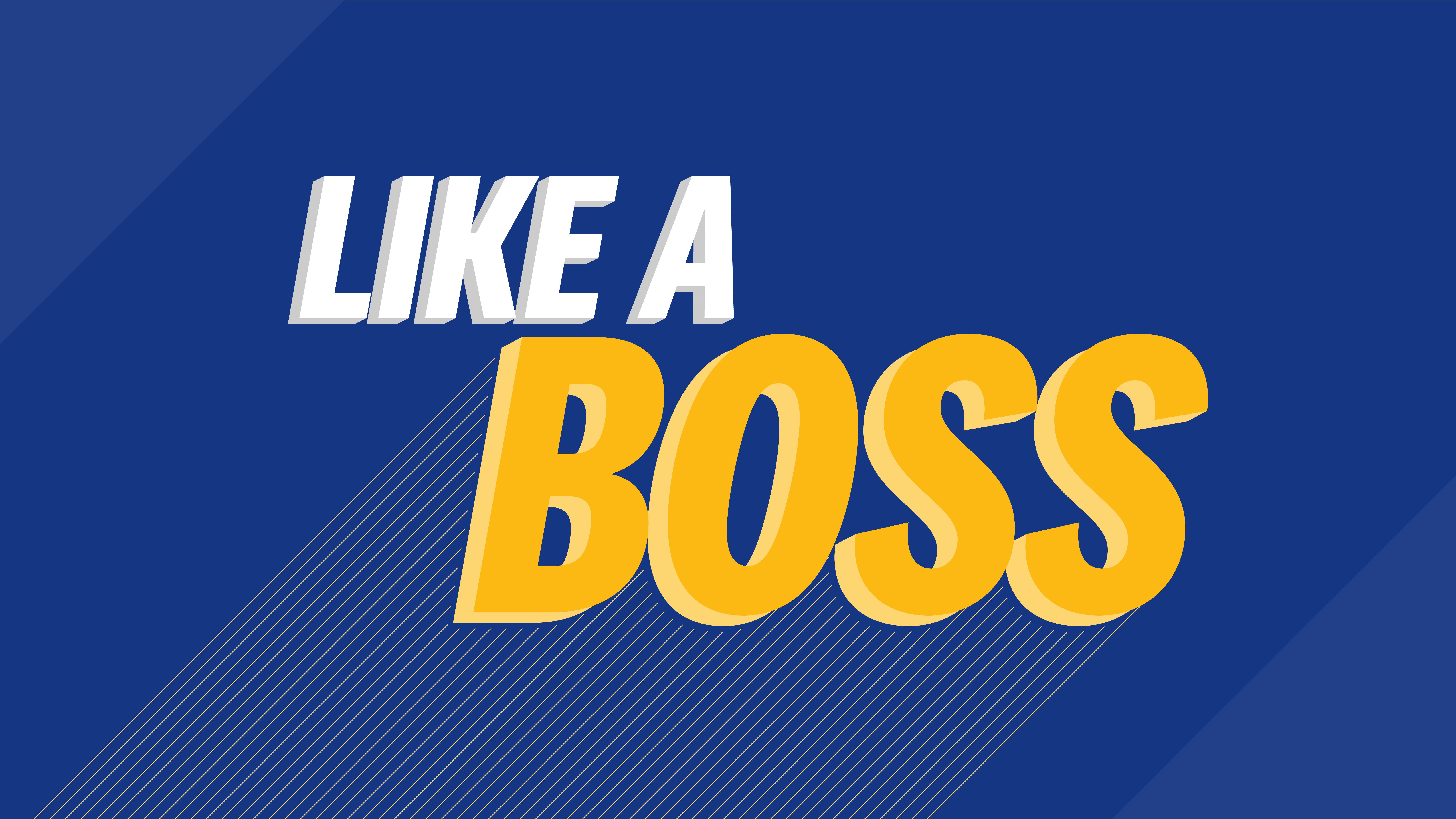 Reads: Like a Boss in large, bold, italicized letters. Colors: Blue, white and gold.